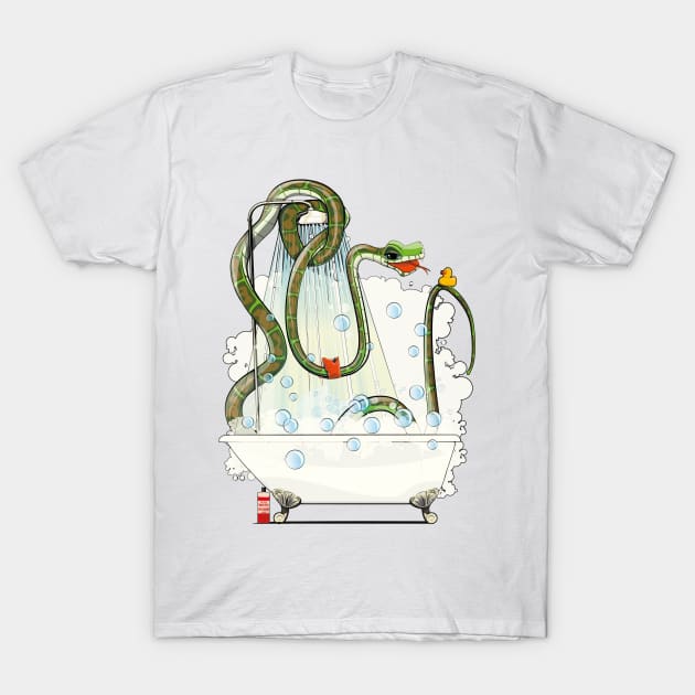 Snake in the Shower T-Shirt by InTheWashroom